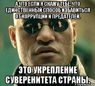 а что если я скажу тебе, что единственный способ избавиться от коррупции и предателей. это укрепление суверенитета страны., Мем  а что если я скажу тебе