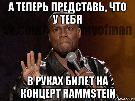 а теперь представь, что у тебя в руках билет на концерт rammstein, Мем  А теперь представь