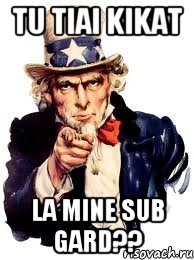 tu tiai kikat la mine sub gard??