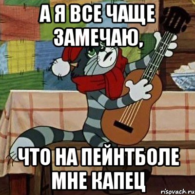 А я все чаще замечаю, Что на пейнтболе мне капец, Мем Кот Матроскин с гитарой