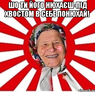 шо ти його нюхаєш-під хвостом в себе понюхай! , Мем  бабуля