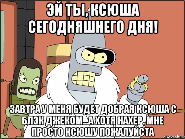 эй ты, ксюша сегодняшнего дня! завтра у меня будет добрая ксюша с блэк джеком...а хотя нахер. Мне просто ксюшу пожалуйста, Мем Бендер