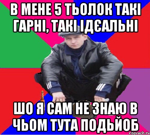 в мене 5 тьолок такі гарні, такі ідєальні шо я сам не знаю в чьом тута подьйоб