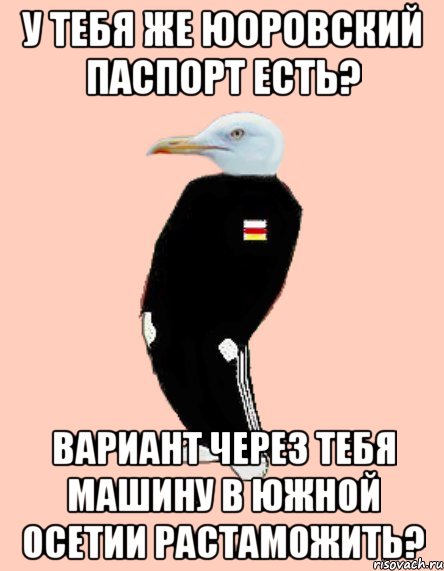 у тебя же ЮОРовский паспорт есть? вариант через тебя машину в Южной Осетии растаможить?