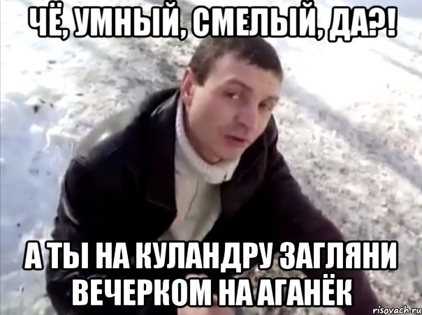 ЧЁ, УМНЫЙ, СМЕЛЫЙ, ДА?! А ТЫ НА КУЛАНДРУ ЗАГЛЯНИ ВЕЧЕРКОМ НА АГАНЁК, Мем Четко