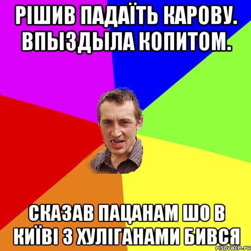 рішив падаїть карову. впыздыла копитом. сказав пацанам шо в київі з хуліганами бився, Мем Чоткий паца