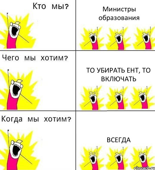 Министры образования То убирать ЕНТ, то включать Всегда, Комикс Что мы хотим