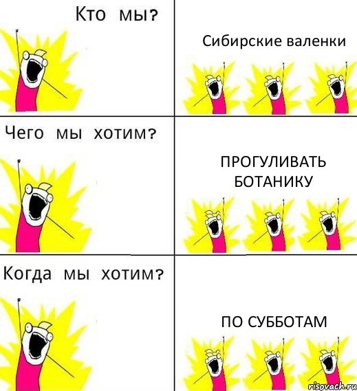 Сибирские валенки Прогуливать ботанику По субботам, Комикс Что мы хотим