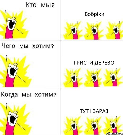 Бобріки Гристи дерево Тут і зараз, Комикс Что мы хотим