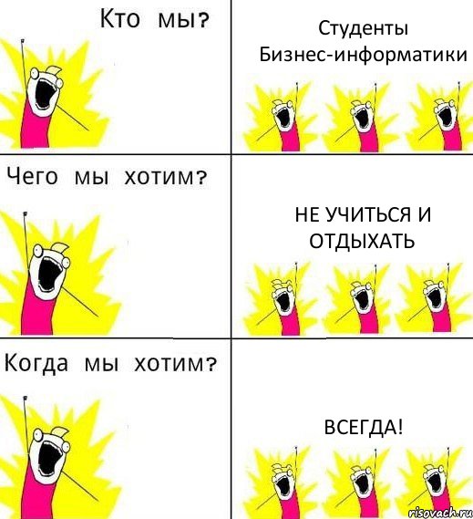 Студенты Бизнес-информатики Не учиться и отдыхать Всегда!, Комикс Что мы хотим