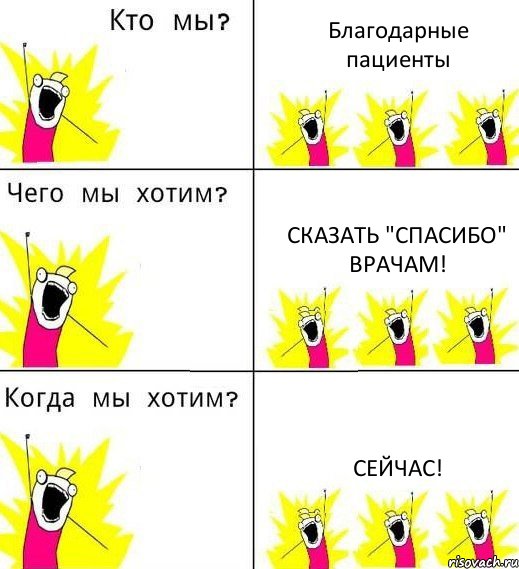 Благодарные пациенты Сказать "Спасибо" врачам! Сейчас!, Комикс Что мы хотим