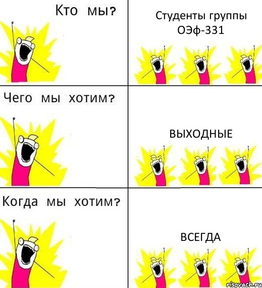 Студенты группы ОЭф-331 выходные всегда, Комикс Что мы хотим