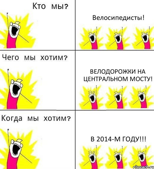 Велосипедисты! Велодорожки на Центральном мосту! В 2014-м году!!!, Комикс Что мы хотим