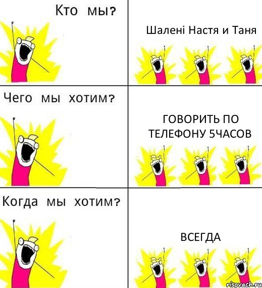 Шаленi Настя и Таня Говорить по телефону 5часов ВСЕГДА, Комикс Что мы хотим