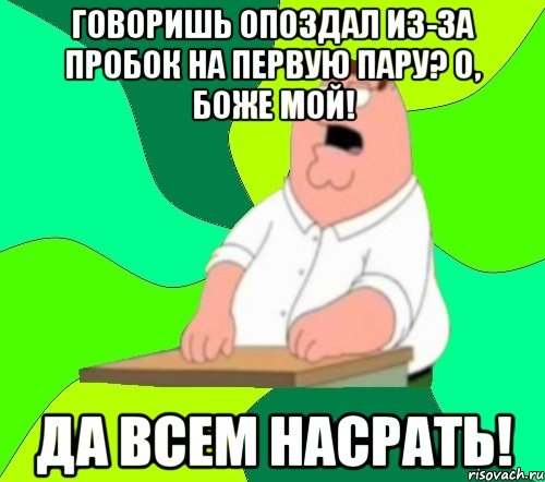 Говоришь опоздал из-за пробок на первую пару? О, боже мой! Да всем насрать!, Мем  Да всем насрать (Гриффин)