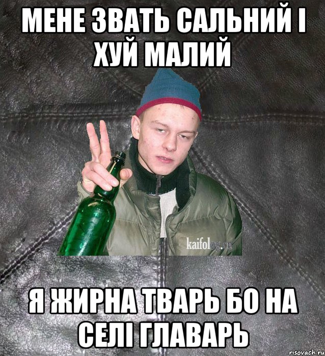 мене звать сальний і хуй малий я жирна тварь бо на селі главарь, Мем Дерзкий