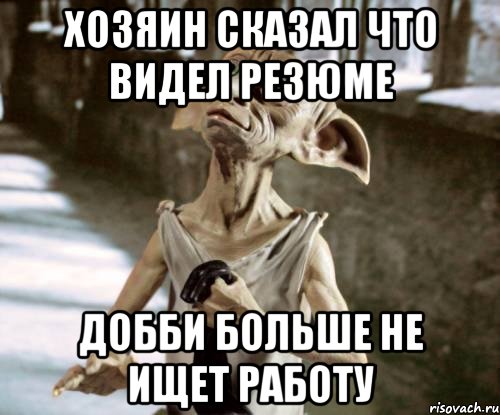 ХОЗЯИН СКАЗАЛ ЧТО ВИДЕЛ РЕЗЮМЕ ДОББИ БОЛЬШЕ НЕ ИЩЕТ РАБОТУ, Мем добби