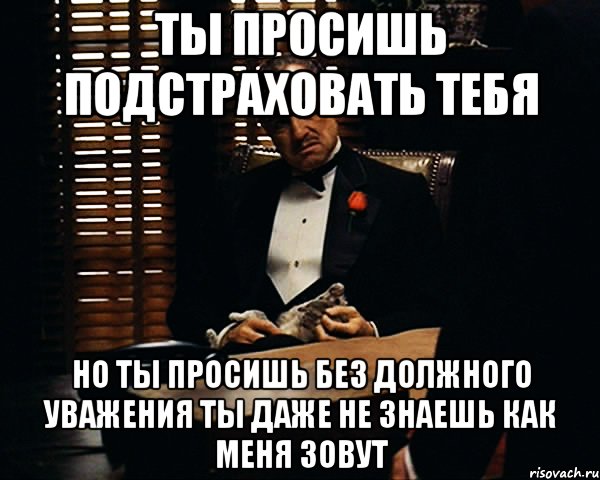 ты просишь подстраховать тебя но ты просишь без должного уважения ты даже не знаешь как меня зовут, Мем Дон Вито Корлеоне