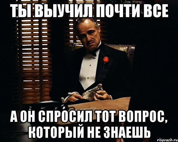 ты выучил почти все а он спросил тот вопрос, который не знаешь, Мем Дон Вито Корлеоне