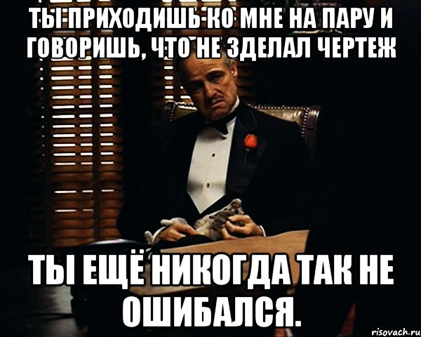 ты приходишь ко мне на пару и говоришь, что не зделал чертеж ты ещё никогда так не ошибался., Мем Дон Вито Корлеоне