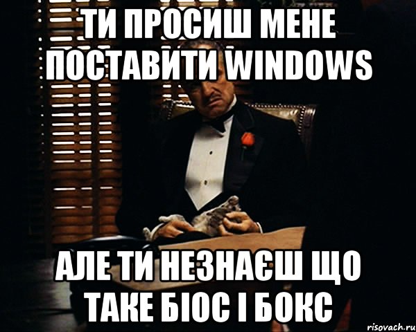 ти просиш мене поставити windows але ти незнаєш що таке біос і бокс, Мем Дон Вито Корлеоне