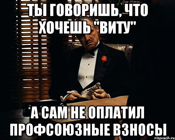 ТЫ ГОВОРИШЬ, ЧТО ХОЧЕШЬ "ВИТУ" А САМ НЕ ОПЛАТИЛ ПРОФСОЮЗНЫЕ ВЗНОСЫ, Мем Дон Вито Корлеоне