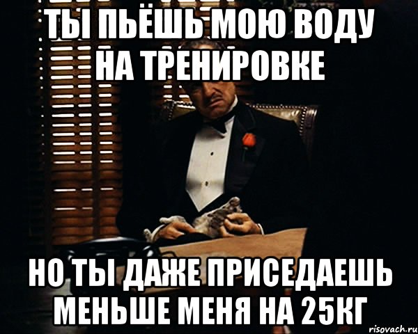 Ты пьёшь мою воду на тренировке Но ты даже приседаешь меньше меня на 25кг, Мем Дон Вито Корлеоне