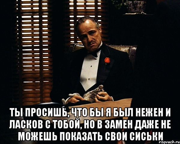  Ты просишь, что бы я был нежен и ласков с тобой, но в замен даже не можешь показать свои сиськи, Мем Дон Вито Корлеоне