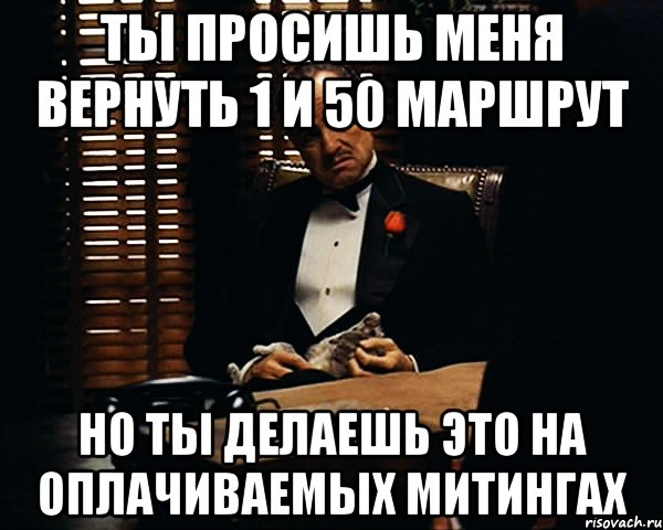 ты просишь меня вернуть 1 и 50 маршрут но ты делаешь это на оплачиваемых митингах, Мем Дон Вито Корлеоне