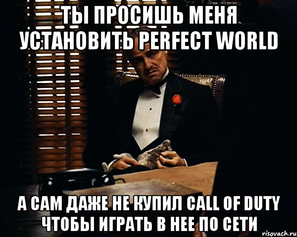 ты просишь меня установить perfect world а сам даже не купил Call Of Duty чтобы играть в нее по сети, Мем Дон Вито Корлеоне