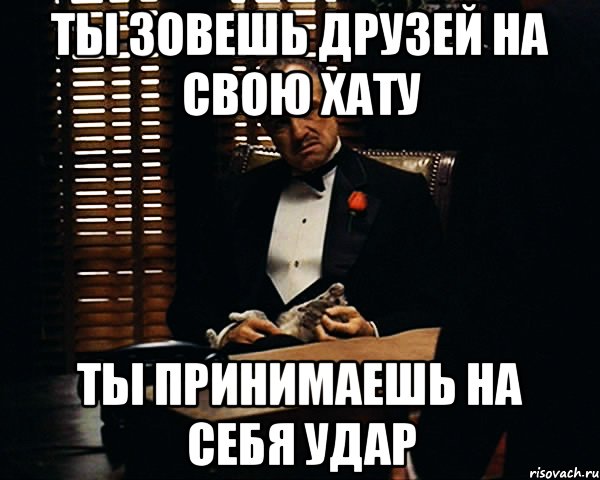 ТЫ ЗОВЕШЬ ДРУЗЕЙ НА СВОЮ ХАТУ ТЫ ПРИНИМАЕШЬ НА СЕБЯ УДАР, Мем Дон Вито Корлеоне