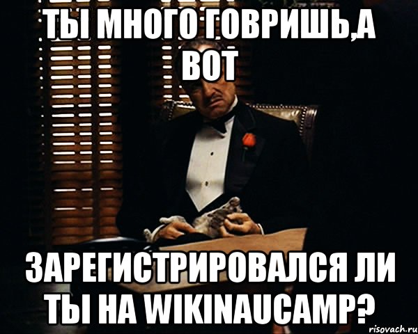 Ты много говришь,а вот зарегистрировался ли ты на WikiNAUCamp?, Мем Дон Вито Корлеоне