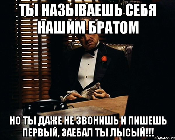 Ты называешь себя нашим братом Но ты даже не звонишь и пишешь первый, заебал ты лысый!!!, Мем Дон Вито Корлеоне