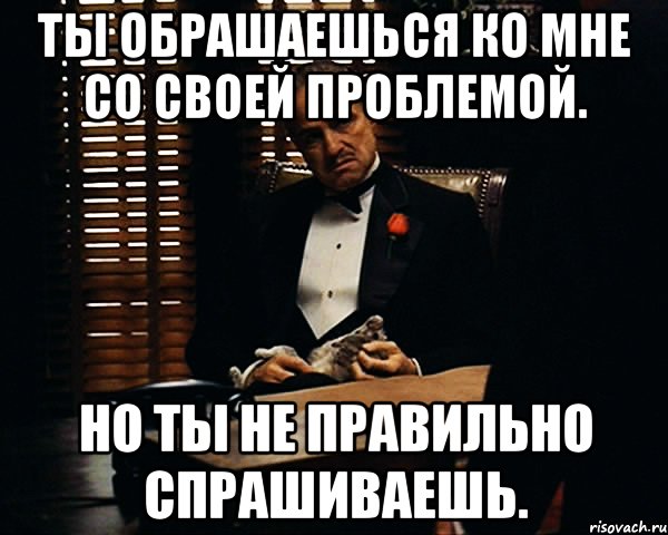 Ты обрашаешься ко мне со своей проблемой. Но ты не правильно спрашиваешь., Мем Дон Вито Корлеоне