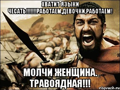 Хватит языки чесать!!!!!!!Работаем,девочки,работаем! Молчи Женщина. Травоядная!!!, Мем Это Спарта