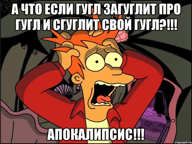 а что если гугл загуглит про гугл и сгуглит свой гугл?!!! апокалипсис!!!, Мем Фрай в панике