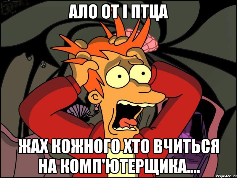 ало от і птца жах кожного хто вчиться на комп'ютерщика...., Мем Фрай в панике