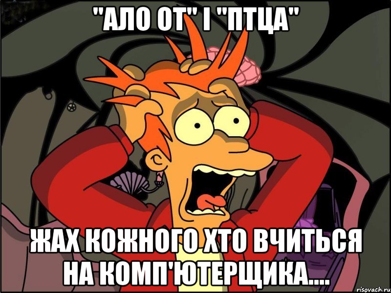 "ало от" і "птца" жах кожного хто вчиться на комп'ютерщика...., Мем Фрай в панике