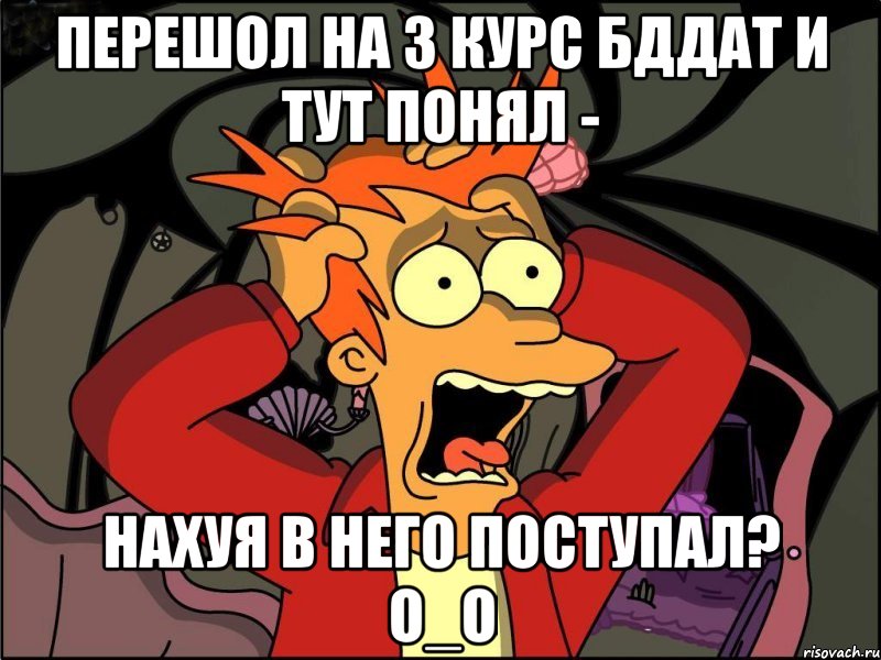 перешол на 3 курс бддат и тут понял - нахуя в него поступал? о_о, Мем Фрай в панике