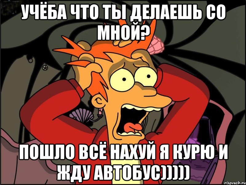 учёба что ты делаешь со мной? пошло всё нахуй я курю и жду автобус))))), Мем Фрай в панике