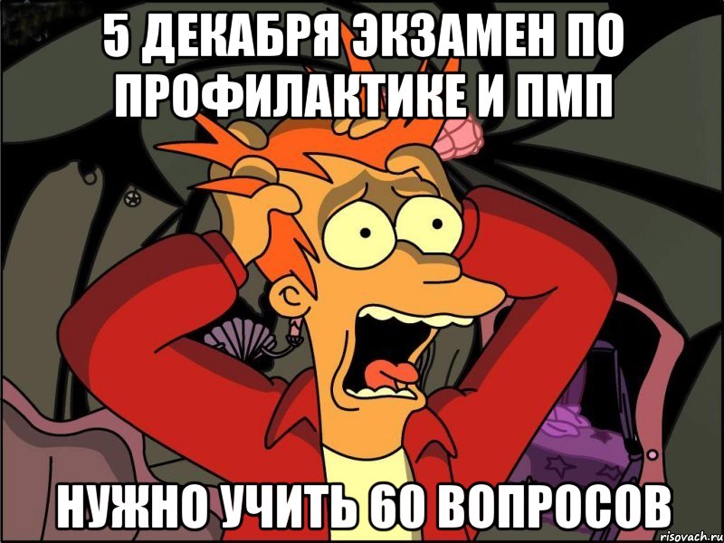 5 декабря экзамен по профилактике и пмп нужно учить 60 вопросов, Мем Фрай в панике