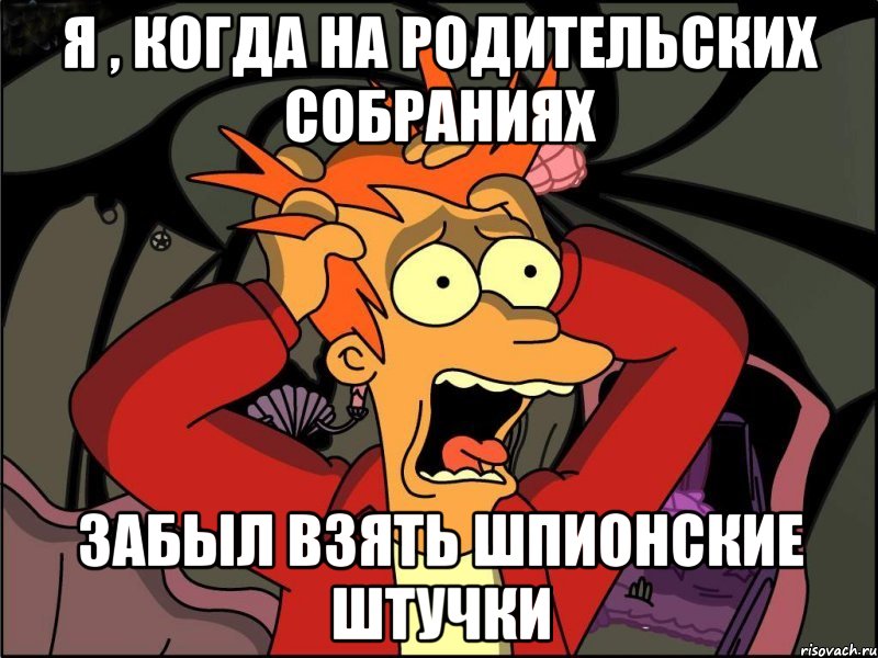 Я , КОГДА НА РОДИТЕЛЬСКИХ СОБРАНИЯХ ЗАБЫЛ ВЗЯТЬ ШПИОНСКИЕ ШТУЧКИ, Мем Фрай в панике