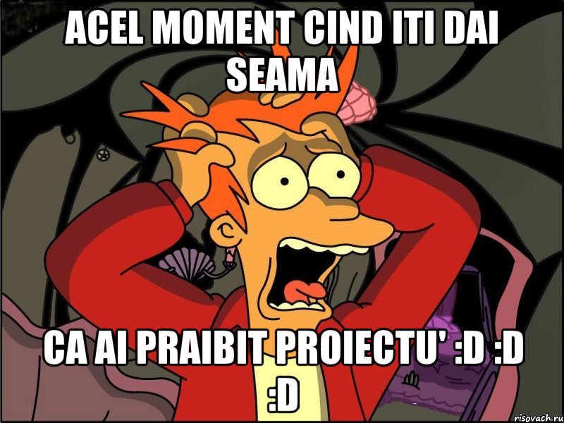 Acel moment cind iti dai seama ca ai praibit proiectu' :D :D :D, Мем Фрай в панике