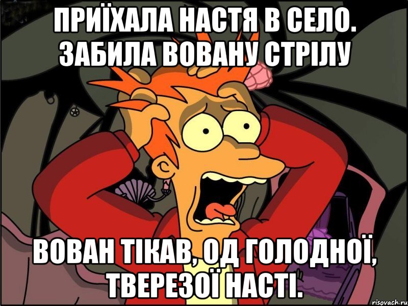 ПРИЇХАЛА НАСТЯ В СЕЛО. ЗАБИЛА ВОВАНУ СТРІЛУ ВОВАН ТІКАВ, ОД ГОЛОДНОЇ, ТВЕРЕЗОЇ НАСТІ., Мем Фрай в панике