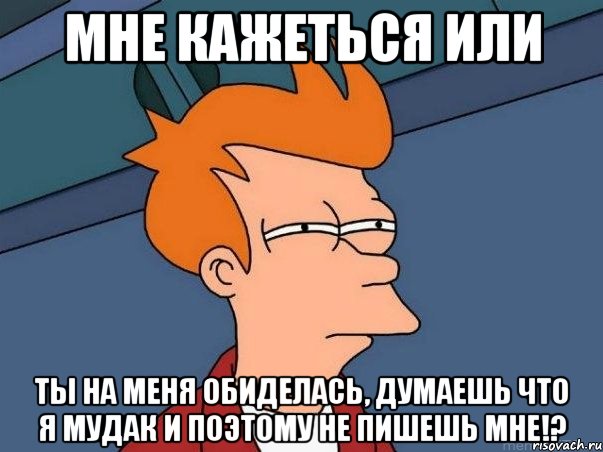 мне кажеться или ты на меня обиделась, думаешь что я мудак и поэтому не пишешь мне!?, Мем  Фрай (мне кажется или)