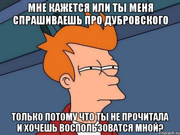 мне кажется или ты меня спрашиваешь про дубровского только потому что ты не прочитала и хочешь воспользоватся мной?, Мем  Фрай (мне кажется или)