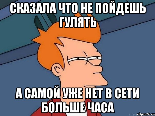 Сказала что не пойдешь гулять а самой уже нет в сети больше часа, Мем  Фрай (мне кажется или)