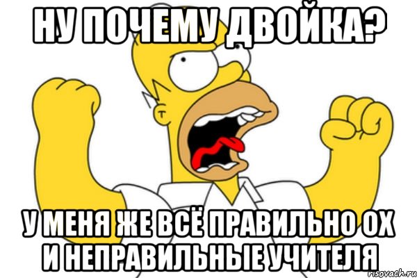 ну почему двойка? у меня же всё правильно ох и неправильные учителя, Мем Разъяренный Гомер