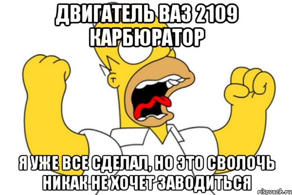 двигатель ваз 2109 карбюратор я уже все сделал, но это сволочь никак не хочет заводиться, Мем Разъяренный Гомер