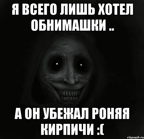 Я всего лишь хотел обнимашки .. А он убежал роняя кирпичи :(, Мем Ночной гость